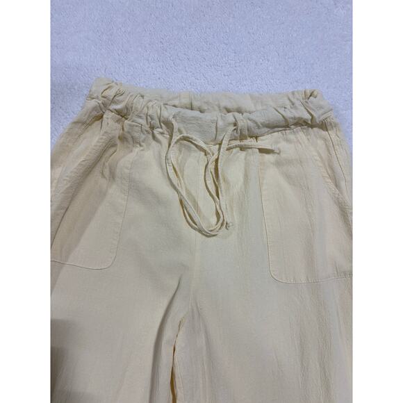Misslook Womens Small Linen Blend Wide Leg Drawstring Pants Butter Yellow Casual - Picture 6 of 7
